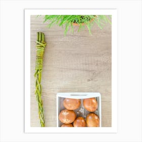 Easter Eggs On Wooden Table Art Print