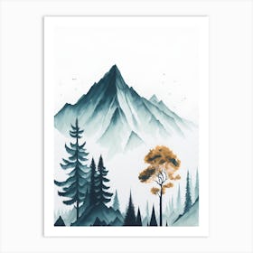 Mountain And Forest In Minimalist Watercolor Vertical Composition 139 Art Print