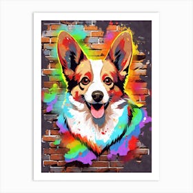 Aesthetic Pembroke Welsh Corgi Dog Puppy Brick Wall Graffiti Artwork Art Print