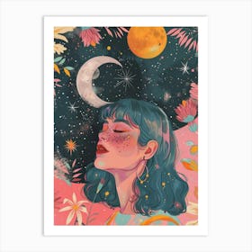 Girl sky star univers Art Print