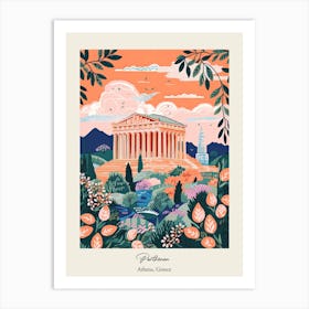 Parthenon   Athens, Greece   Cute Botanical Illustration Travel 3 Poster Art Print