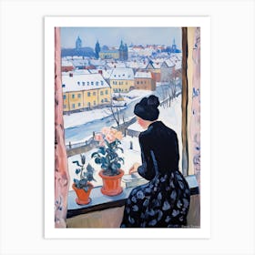 The Windowsill Of Prague   Czech Republic Snow Inspired By Matisse 3 Art Print