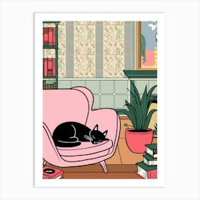 Cat In A Pink Chair Art Print