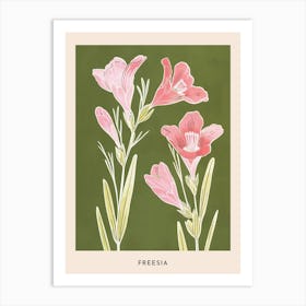 Pink & Green Freesia 4 Flower Poster Art Print