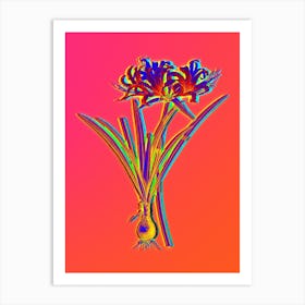 Neon Golden Hurricane Lily Botanical in Hot Pink and Electric Blue n.0253 Art Print