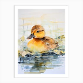 Mixed Media Duckling In The Pond Art Print