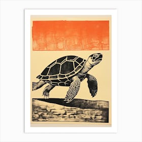 Turtle, Woodblock Animal  Drawing 1 Art Print