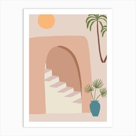 Stairway To The Desert. Egypt - boho travel pastel vector minimalist poster Art Print