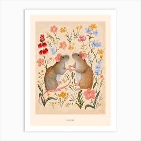 Folksy Floral Animal Drawing Mouse 6 Poster Art Print