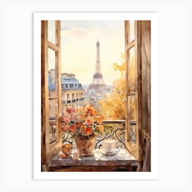 Window View Of Paris France In Autumn Fall, Watercolour 3 Art Print