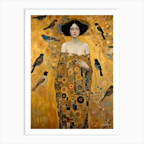 Woman With Birds Art Print