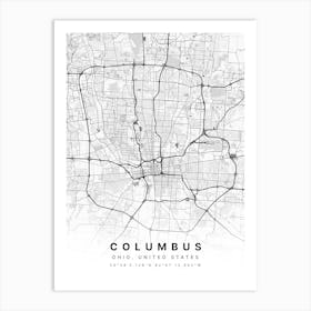 Columbus Ohio USA White Map Art Print