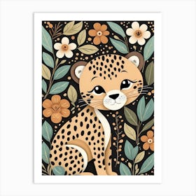 Floral Cute Baby Leopard Nursery (32) Art Print