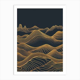 Golden Wavy Lines Art Print