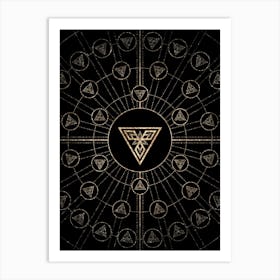 Geometric Glyph Radial Array in Glitter Gold on Black n.0341 Art Print