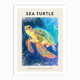 Sea Turtle Underwater Pencil Scribble Poster 4 Art Print