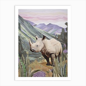 Rhino Patchwork Style Neutral Colours 1 Art Print