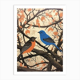Art Nouveau Birds Poster Bluebird 2 Art Print