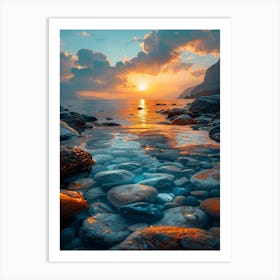 Sunset With Rocks Art Print