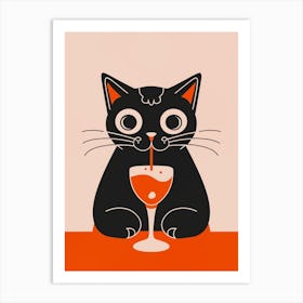 Cat With A Glass Of Wine Art Print