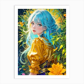 Blue Haired Girl Art Print