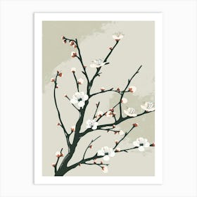 Plum Tree Minimal Japandi Illustration 3 Art Print