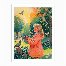 Little Girl Feeding Pigeons Art Print