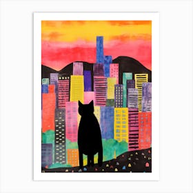 Seoul, South Korea Skyline With A Cat 2 Art Print