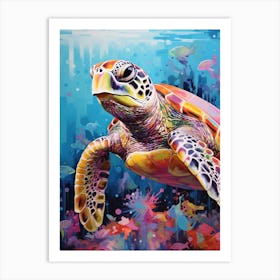 Vivid Pastel Turtle With Aquatic Plants 7 Art Print
