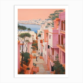 Algarve Portugal 3 Vintage Pink Travel Illustration Art Print