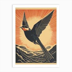 Vintage Bird Linocut Barn Swallow 4 Art Print
