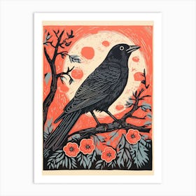 Vintage Bird Linocut Crow 1 Art Print