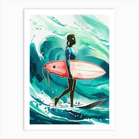 Surfer Girl Watercolor Painting Art Print