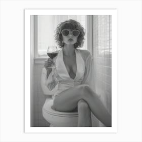 Girl On Toilet Holding Wine Art Print