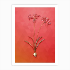 Vintage Nerine Botanical Art on Fiery Red n.1264 Art Print