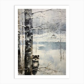 Vintage Winter Animal Painting Raccoon 2 Art Print