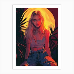 Retro Girl In Front Of The sun Art Print