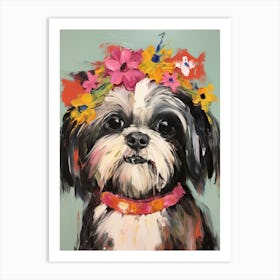 Shih Tzu Portrait With A Flower Crown, Matisse Painting Style 3 Art Print