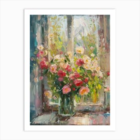 Roses Flowers On A Cottage Window 4 Art Print