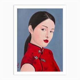 Chinese Lady With Red Cheongsam Art Print