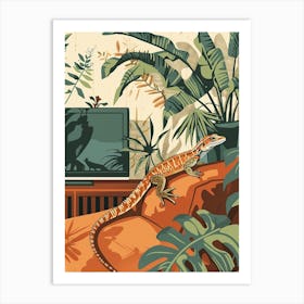 Lizard On The Sofa Illustration 3 Art Print