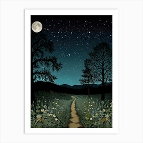 Path To The Moon Style William Morris Art Print