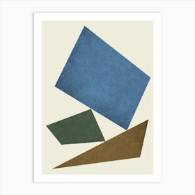 3 Forms Composition - Minimal Abstract Geometric Blue Brown Art Print