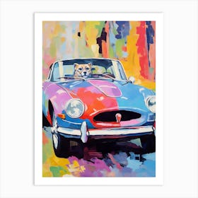 Triumph Spitfire Vintage Car With A Cat, Matisse Style Painting 0 Art Print