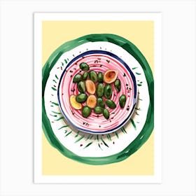 A Plate Of Meatballs Spaguetti, Top View Food Illustration 4 Art Print