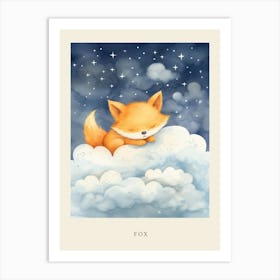 Baby Fox 2 Sleeping In The Clouds Nursery Poster Art Print