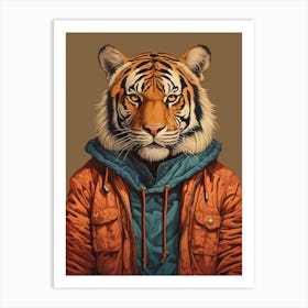 Tiger Illustrations Wearing A Hoodie 4 Art Print