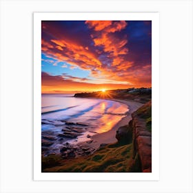 Freshwater Beach Australia At Sunset, Vibrant Painting 3 Art Print