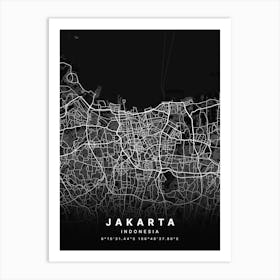 Jakarta Indonesia Black Map Art Print