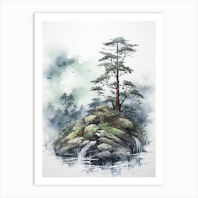 Shiretoko Peninsula In Hokkaido, Japanese Brush Painting, Ukiyo E, Minimal 1 Art Print